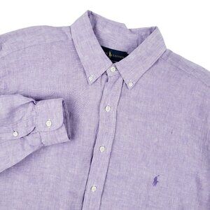 Ralph Lauren Men's Large Tall Classic Fit Long Sleeve Purple 100% Linen NWOT